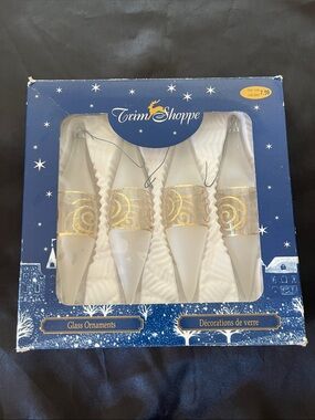 Vintage Hudson Bay Trim Shoppe Glass Frosted & Gold Icicle Christmas Ornaments